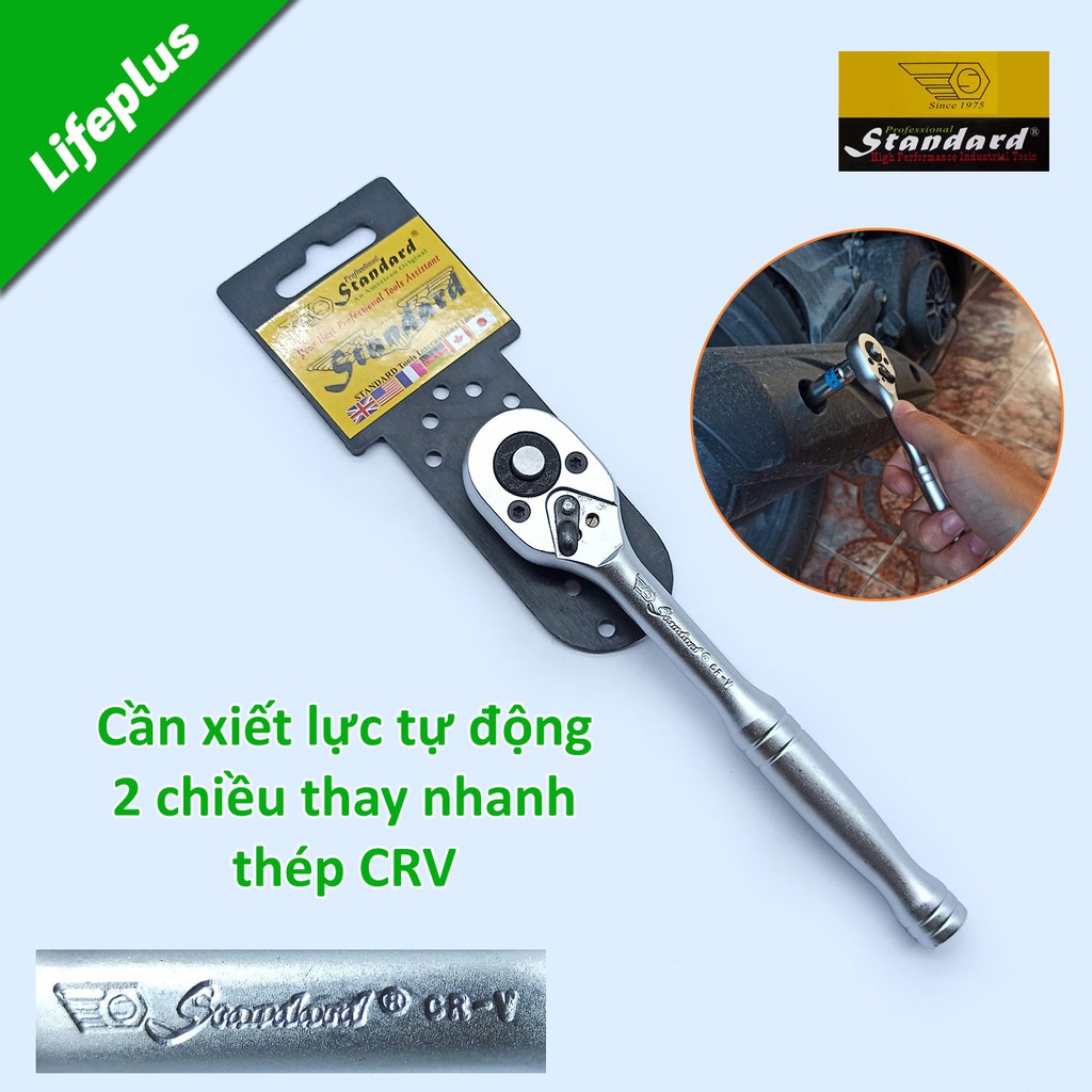Cần xiết lực tự động hai chiều 1/4 Standard bằng thép CrV có nút thay đầu tuýp nhanh 145mm