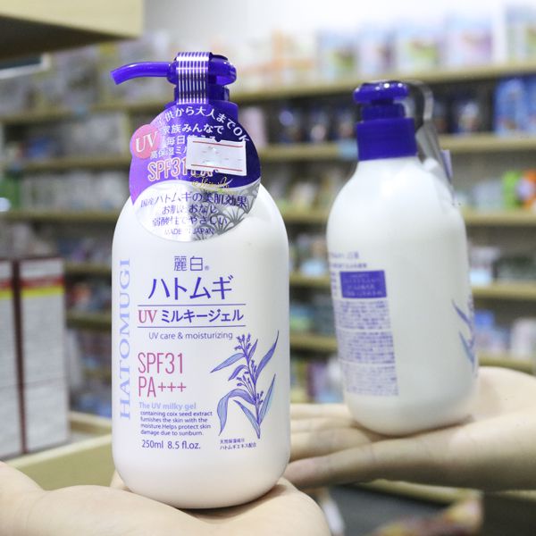 Sữa dưỡng thể Hatomugi 250ml UV Milky Gel Nhật/ Sữa dưỡng thể trắng da chống nắng