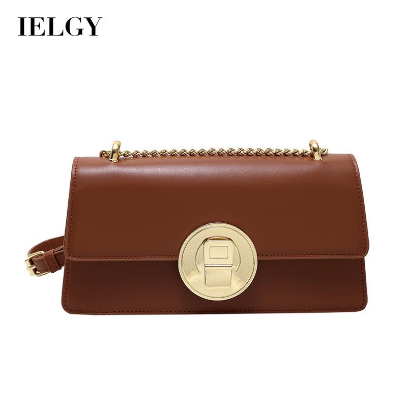 Túi xách IELGY đeo vai màu đen gắn dây xích kiểu cách cổ điển cho nữ