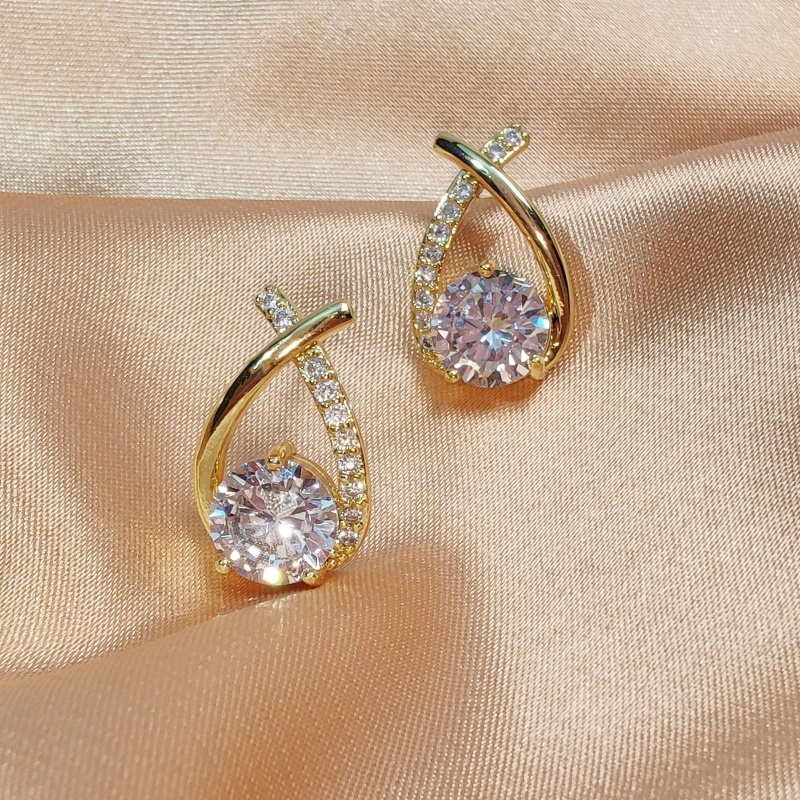 Bông Tai Hình Chữ Thập Đính Đá Zircon Thời Trang Dễ Phối Đồ