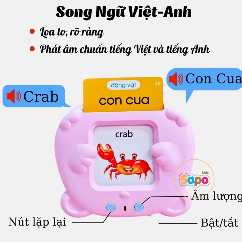 Máy đọc thẻ song ngữ Việt Anh,máy đọc thẻ flashcard 255 thẻ 510 từ vựng cho bé sapo kids