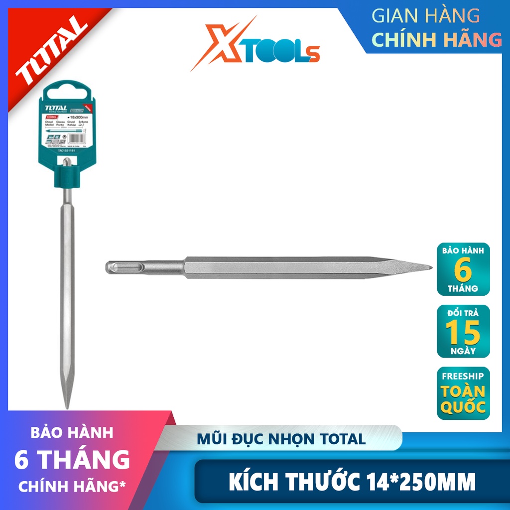 Mũi đục nhọn TOTAL TAC1511141 | mũi đục chiều dài 250mm đục, khoét các bề mặt cứng khác nhau [CHÍNH HÃNG] [XTOOLs]