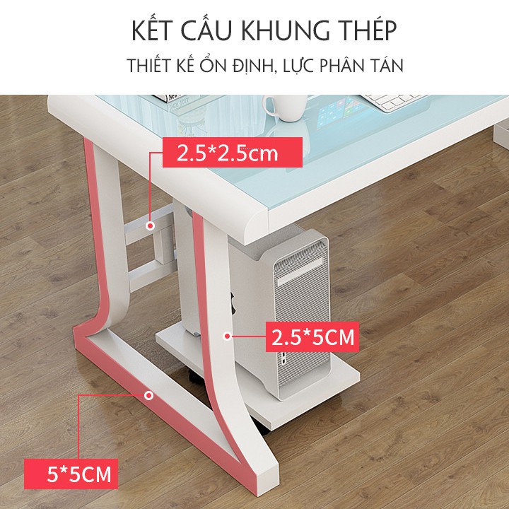 Bàn làm việc, Bàn mặt kính cường lực khung thép.KT: 80x50x76 (cm)