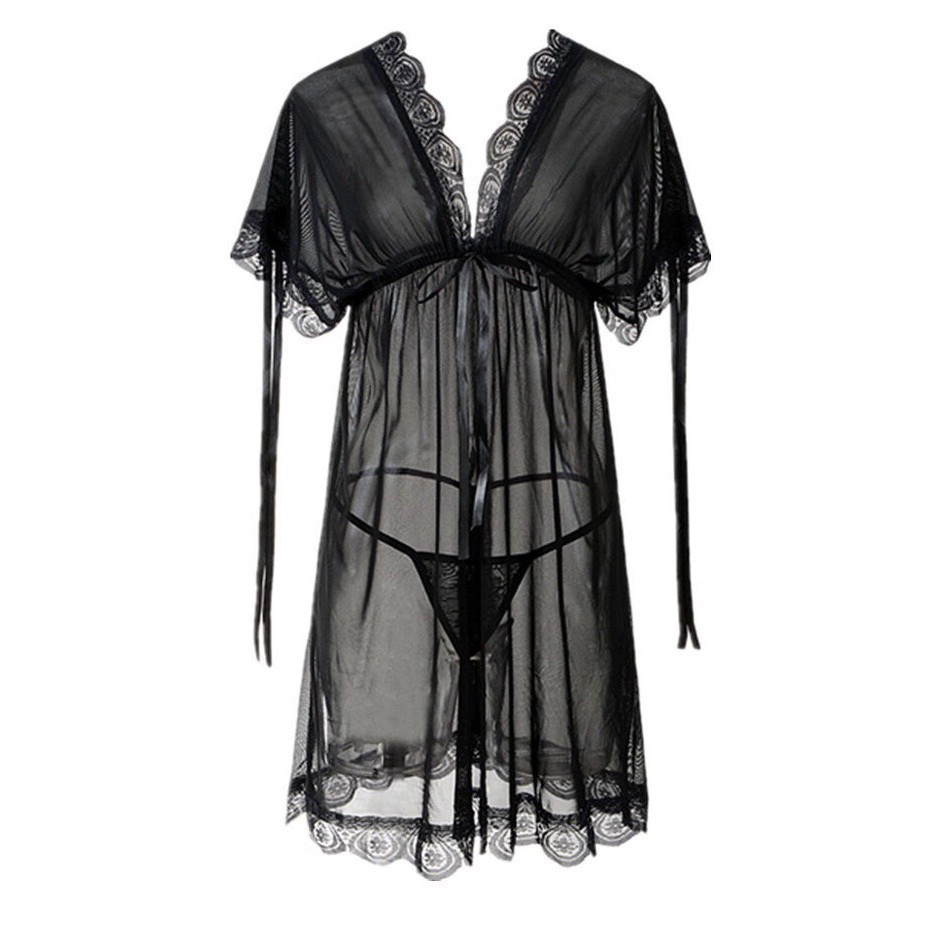 [HÀNG ĐẸP] Váy ngủ ren sexy bẹt vai mặc hai kiểu đồ ngủ big size voan thun với màu đen quyến rũ | BigBuy360 - bigbuy360.vn