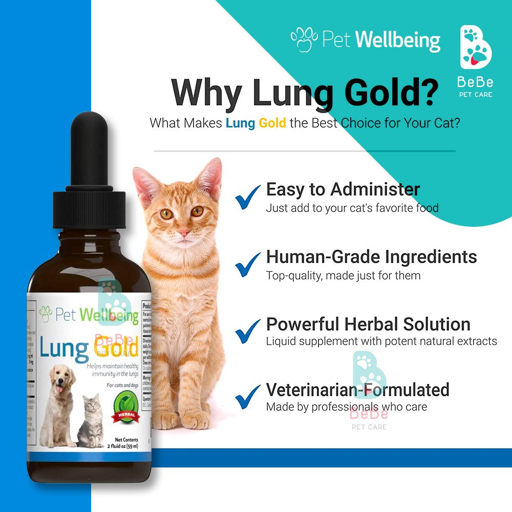 PET WELLBEING Lung Gold - Sản Phẩm Hỗ Trợ Chức Năng Phổi Cho Chó Mèo - Nhập Khẩu Từ Mỹ