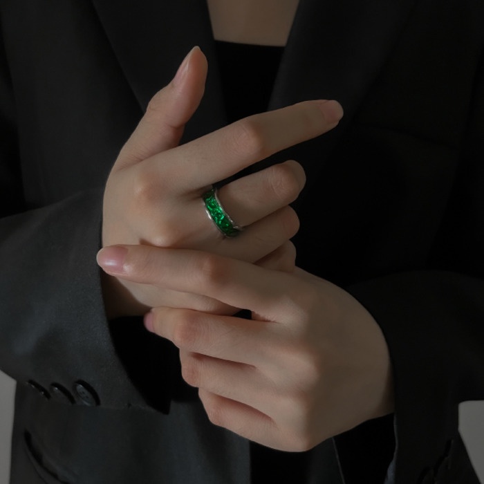 Nhẫn Hở Màu Xanh Lá Đậm Phong Cách retro Thời Trang