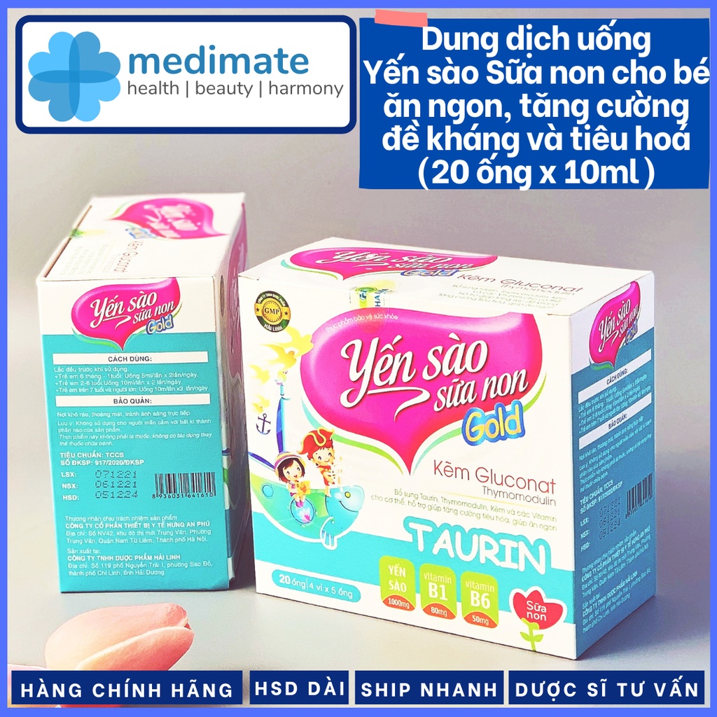 Siro Yến Sào Sữa Non Gold với Acid Amin, Kẽm và Vitamin cho bé ăn ngon, tăng cường miễn dịch (20 ống x 10ml)