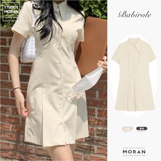 (ORDER) Váy sơ mi MORAN cổ bẻ POLO cài khuy dáng xòe ngắn A-line gấp nếp xếp ly style Hàn Quốc