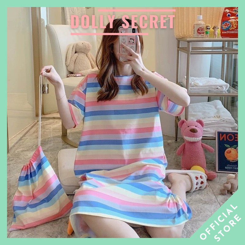 Váy ngủ cotton hoạt hình cute dễ thương mặc nhà mùa hè mỏng nhẹ thoáng mát dáng rộng DOLLYSECRET V08 [TẶNG KÈM TÚI VẢI]