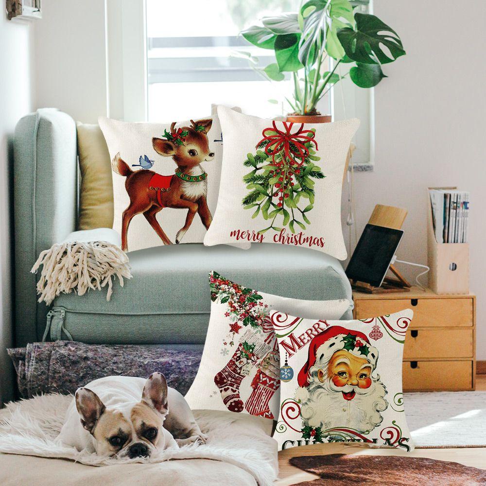 WTTLE Cushion Cover Bedroom Chair Santa Claus Deer Pillowcase