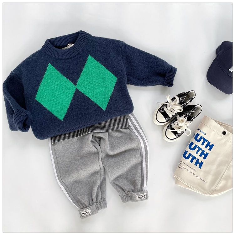 Sữa trẻ em. Kẻ Caro Màu Tương Phản!Áo Sweater Dày Chui Đầu Kiểu Retro Thời Trang Mùa Đông Ấm Áp Cho Bé Trai