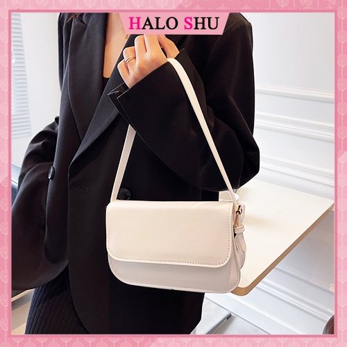 Túi cắp nách, túi đeo chéo da trơn basic dáng vuông size 20 phù hợp đi chơi HALO SHU mã BS002