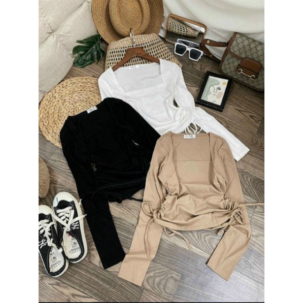 [ Xả kho 3 ngày ] Áo thun lụa OFF tay dài khoét ngực xinh GB05106