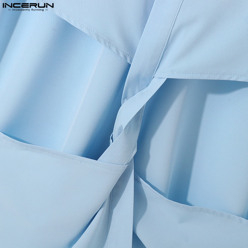 Áo sơ mi INCERUN tay ngắn dáng rộng thiết kế cắt lỗ thời trang cá tính cho nam