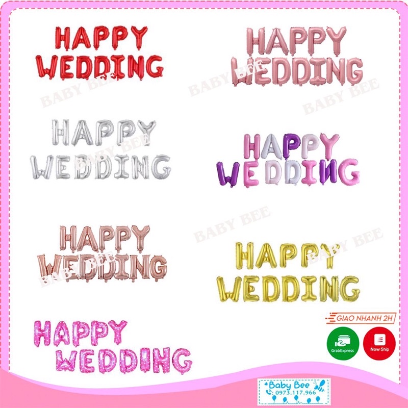 [TẶNG QUÀ] Set Bóng HAPPY WEDDING Tặng Kèm Băng Keo