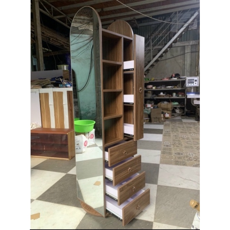 Gương Đứng Soi Toàn Thân Viền Gỗ Kết Hợp Móc Treo Quần Áo decor nhà cửa.cao 1m70 xoay 360 Nội Thất 3A.
