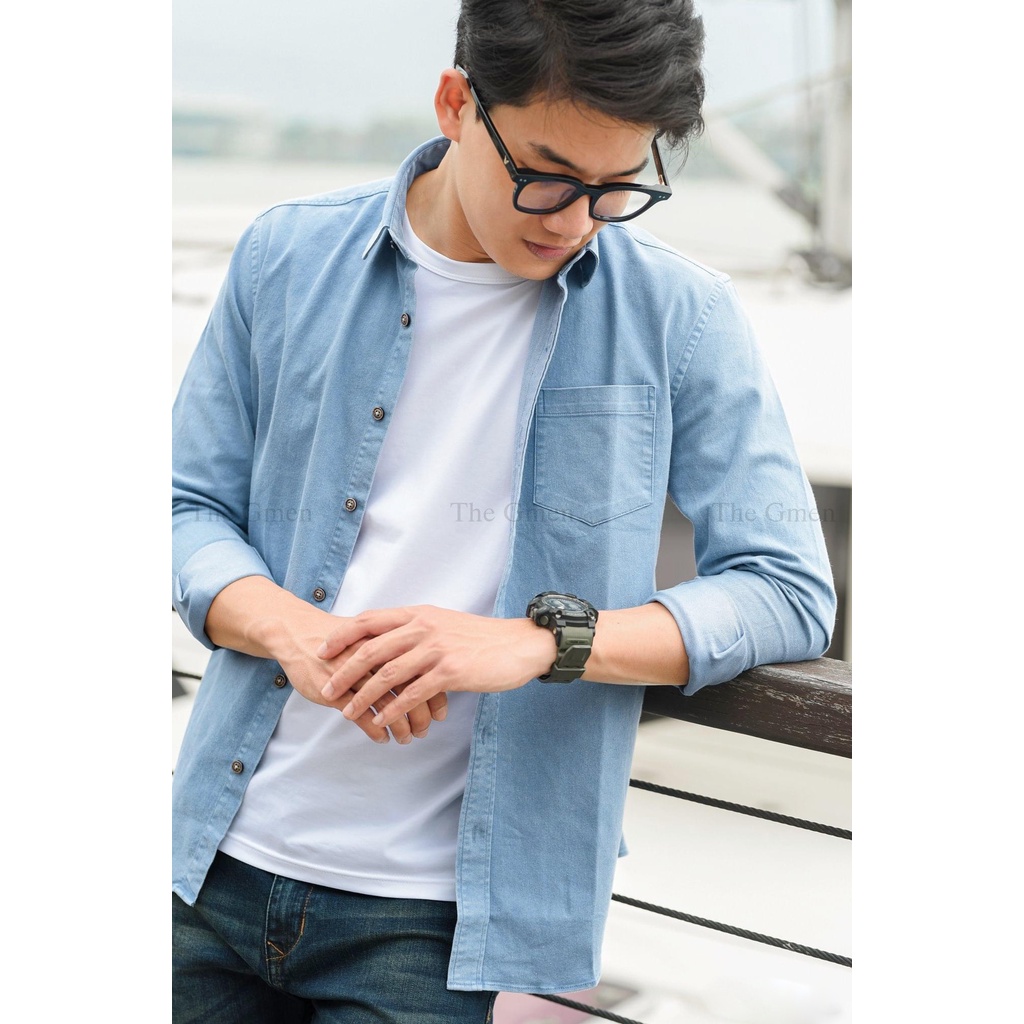 Ảnh Thật Sơ Mi Nam chất liệu Jean Denim, Túi Ngực, Tay dài, Dáng xuông, Hàng cao cấp,thích hợp mọi thời tiết.
