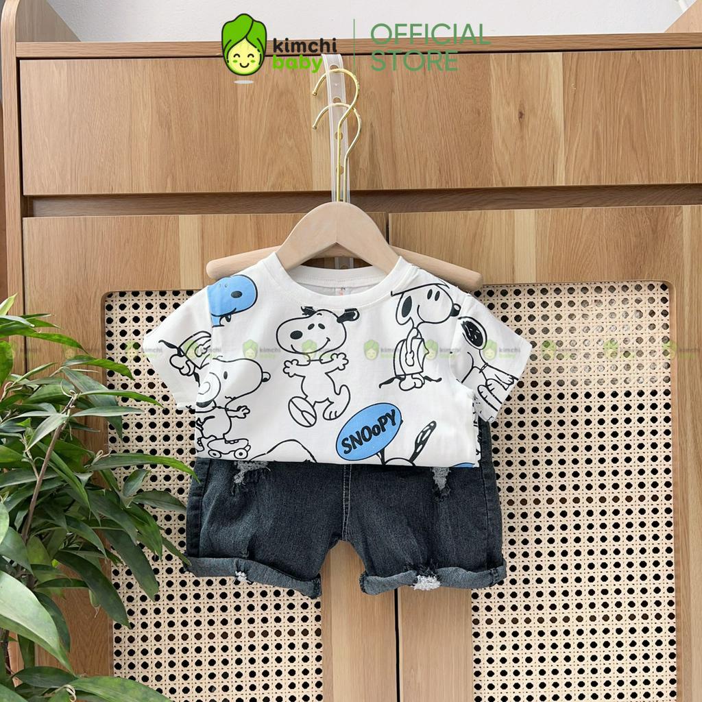 Đồ Bộ Cho Bé Trai, Bé Gái Áo Cotton Quần Jeans Họa Tiết Snoopy Dễ Thương, Bộ Quần Áo Cho Bé Mặc Nhà CK342