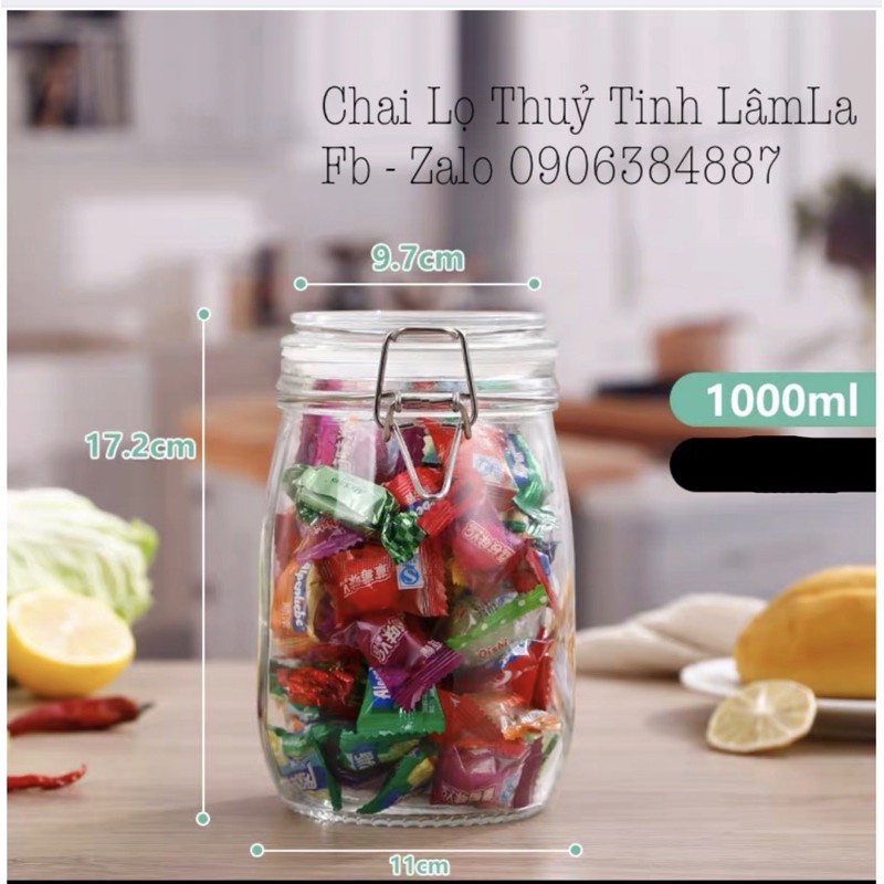 Hũ Lọ Thuỷ Tinh Tròn - Vuông Nắp Cài Khoá Inox 2000ml 3000ml | Lọ Thủy Tinh Đựng Gia Vị , Thực Phẩm