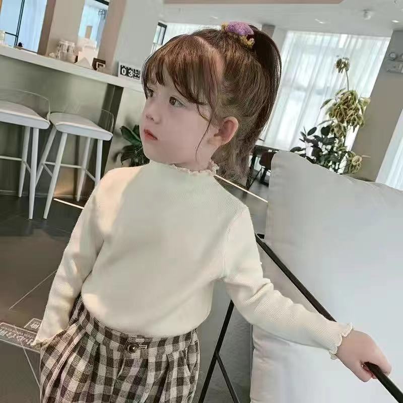 Áo nhung bé gái tay dài cổ cao thiết kế đơn giản thời trang