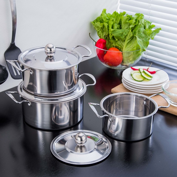 Bộ Nồi inox Cao Cấp Kèm  Chảo Chống Dính, Lớp Thép Dày Kích Thước 16cm +18Cm +24Cm Phù Hợp Mọi Loại Bếp