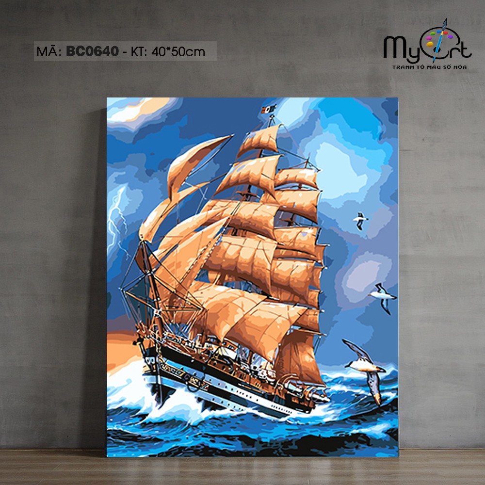 Tranh sơn dầu số hóa tự tô màu - Mã BC0640 Tranh phong cảnh biển cả thuyền  buồm thuận buồm xuôi gió | Shopee Việt Nam