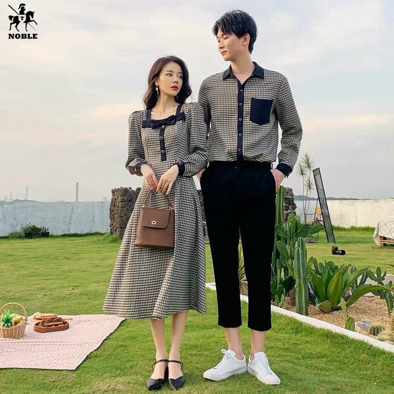 [Freeship] Set đồ đôi nam nữ áo sơ mi nam + đầm nữ phong cách châu âu thời trang Noble NB33 (Kèm ảnh thật)