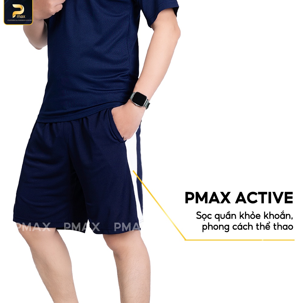 Bộ quần áo hè nam cộc tay PMAX form dáng slimfit cổ polo kẻ sọc thể thao