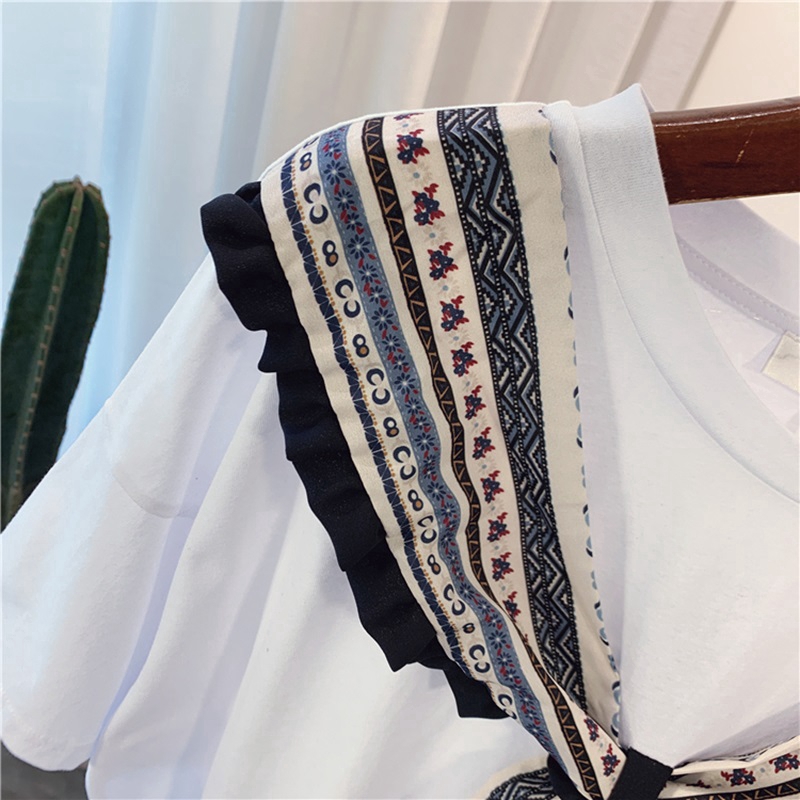 SUXI Áo Thun Tay Ngắn Vải Cotton Phối Dây Thắt Thời Trang Mùa Hè Cho Nữ