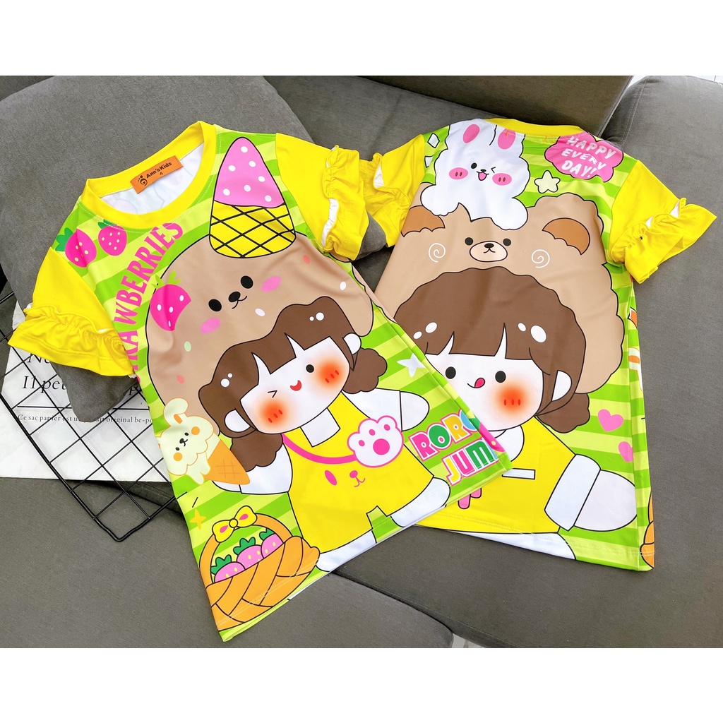 Đầm Cho Bé Gái 9-43 Kg Thun Lạnh 3D Set Váy Đầm Trẻ Em In Hoạt Hình Hot Trend Siêu Yêu Mềm Mịn Mát Homie Kids