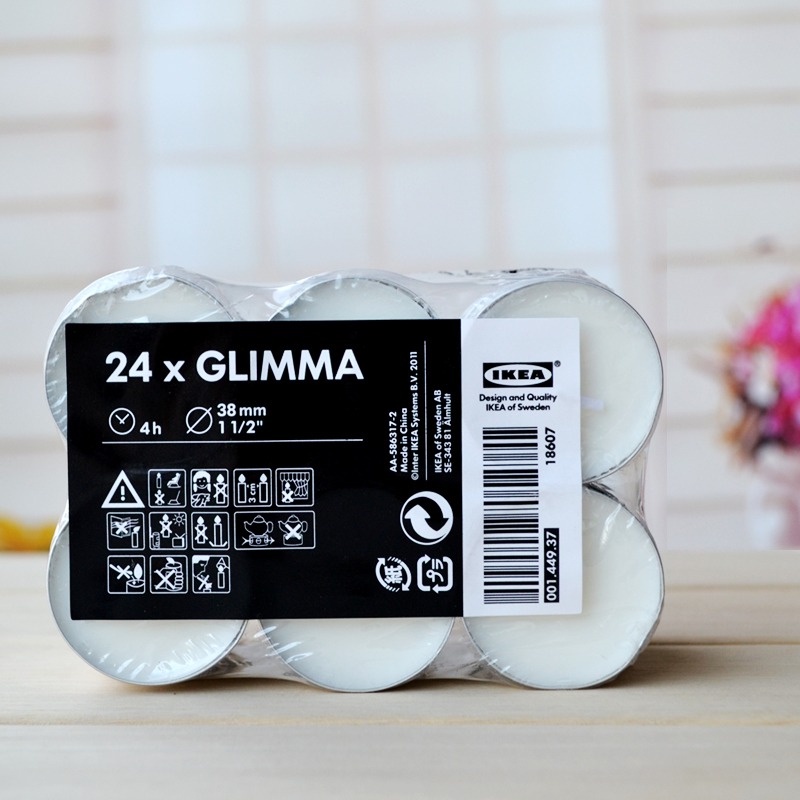 Vỉ 24 viên nến trắng không mùi không khói Glimma IKEA - 1 VIÊN dùng được trong 4h