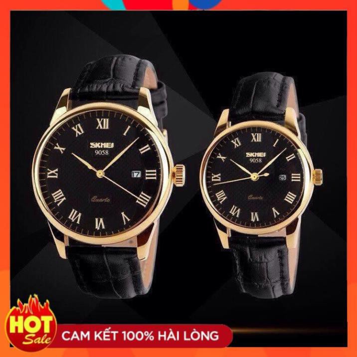 Cặp đồng hồ Nam Nữ SKMEI dây da cao cấp có lịch ngày mặt tròn 25mm 39mm kính chống xước chống nước tuyệt đối