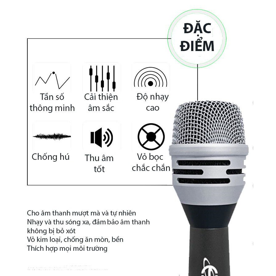 Micro karaoke có dây JSJ F8 vẻ ngoài quý phái thanh lịch thiết kế hợp kim nhôm cao cấp chống mài mòn