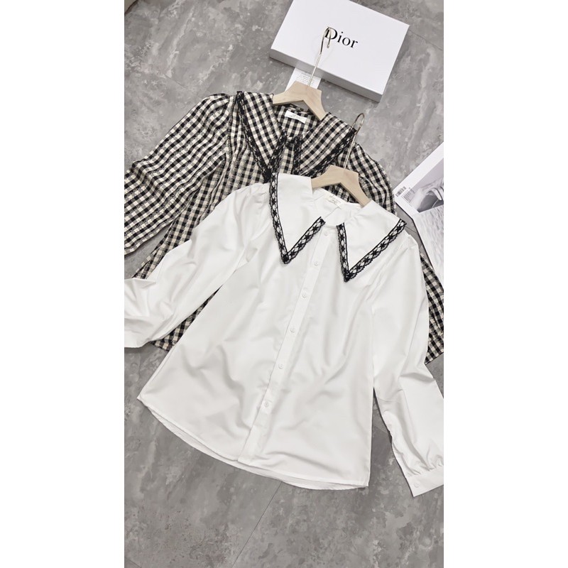 SƠ MI PHA CỔ NHỌN VIỀN REN