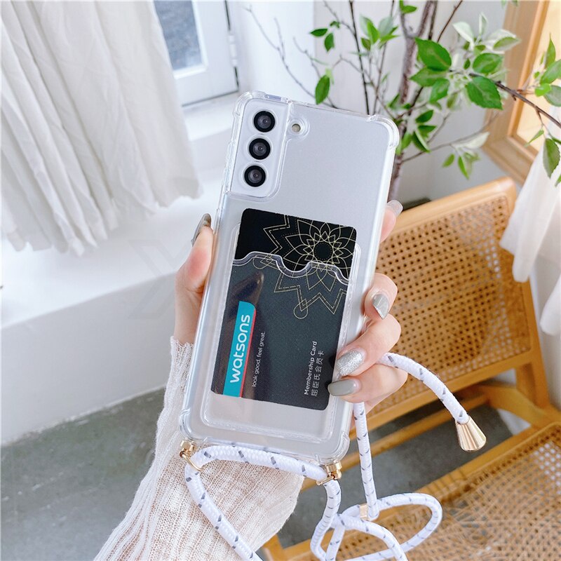 Ốp điện thoại trong suốt chống sốc có dây đeo cho Samsung A03S A22 5G A22 A32 4G A02S A12 A02 A52 A72