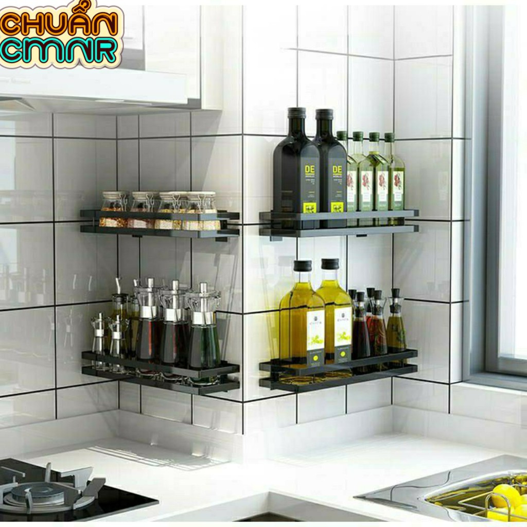 Kệ gia vị treo tường nhà bếp, phòng tắm, đa năng bằng thép không gỉ có miếng dán chịu lực không cần khoan tường. | BigBuy360 - bigbuy360.vn