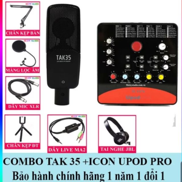 [Mã ELHACE giảm 4% đơn 300K] Combo thu âm mic Takstar Tak35 ,sound card icon upod pro tặng tai nghe