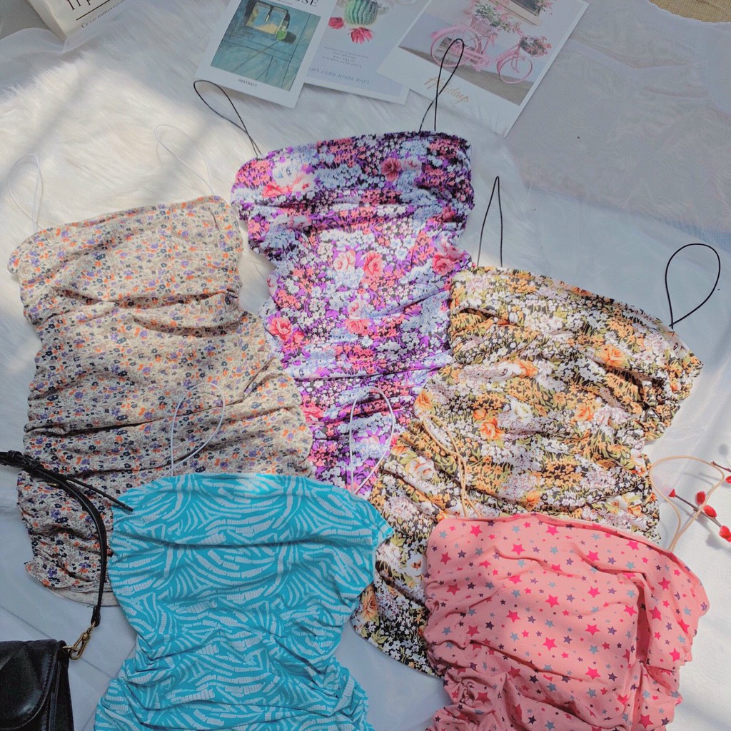 Đầm hai dây nhún sườn phối màu hoa cực xinh ,chất thun bozip mềm mịn | BigBuy360 - bigbuy360.vn