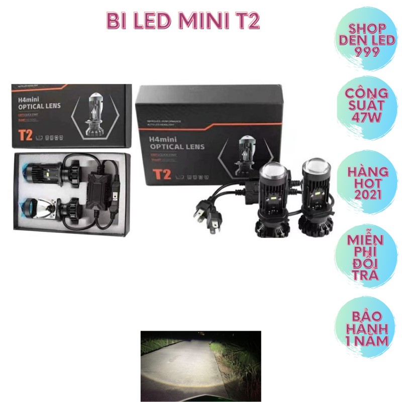 Đèn Pha Led Tăng Sáng 200 % Bi Cầu Mini T2, G63 2022 Chân H4 12V-24V Cho Ôtô , Xe Máy Bản Cao Cấp