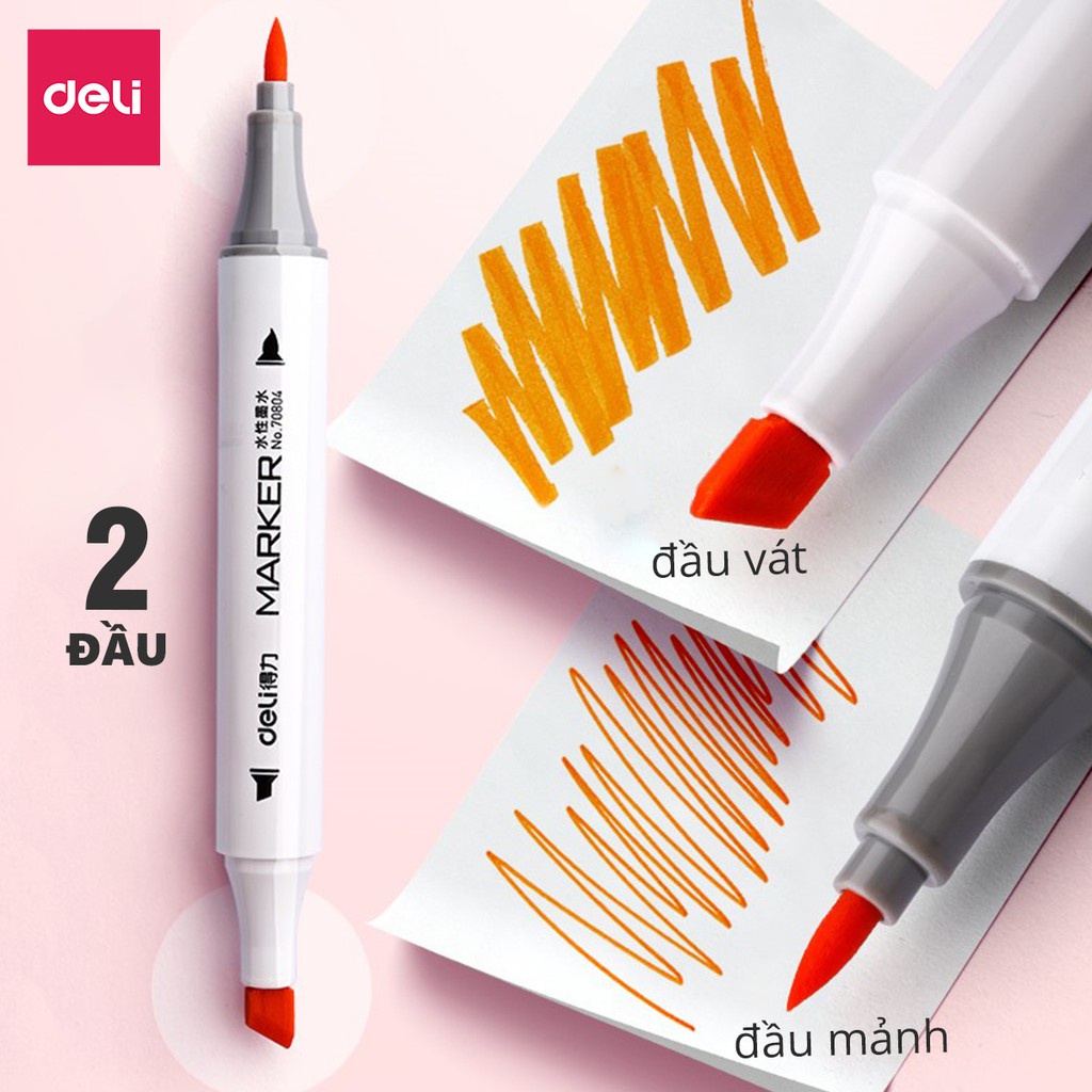 [Mã LIFE1404ALL giảm 20K đơn 50K] Bút màu marker thân tròn hai đầu Deli - marker hộp nhựa - 70804