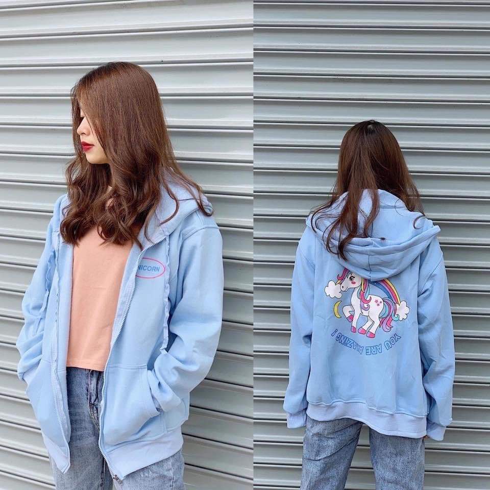 Áo Hoodie Nỉ Ngoại Unisex Unicorn Có Nón, Dây Kéo - Lapi VN Chất Liệu Nỉ Dày Dặn, Áo Khoác Nam Nữ Đẹp
