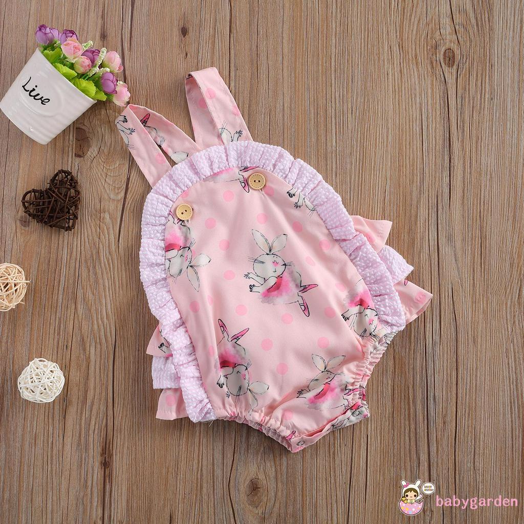 Bộ Áo Liền Quần In Hình Thỏ Màu Hồng Xếp Ly Dễ Thương Dành Cho Bé