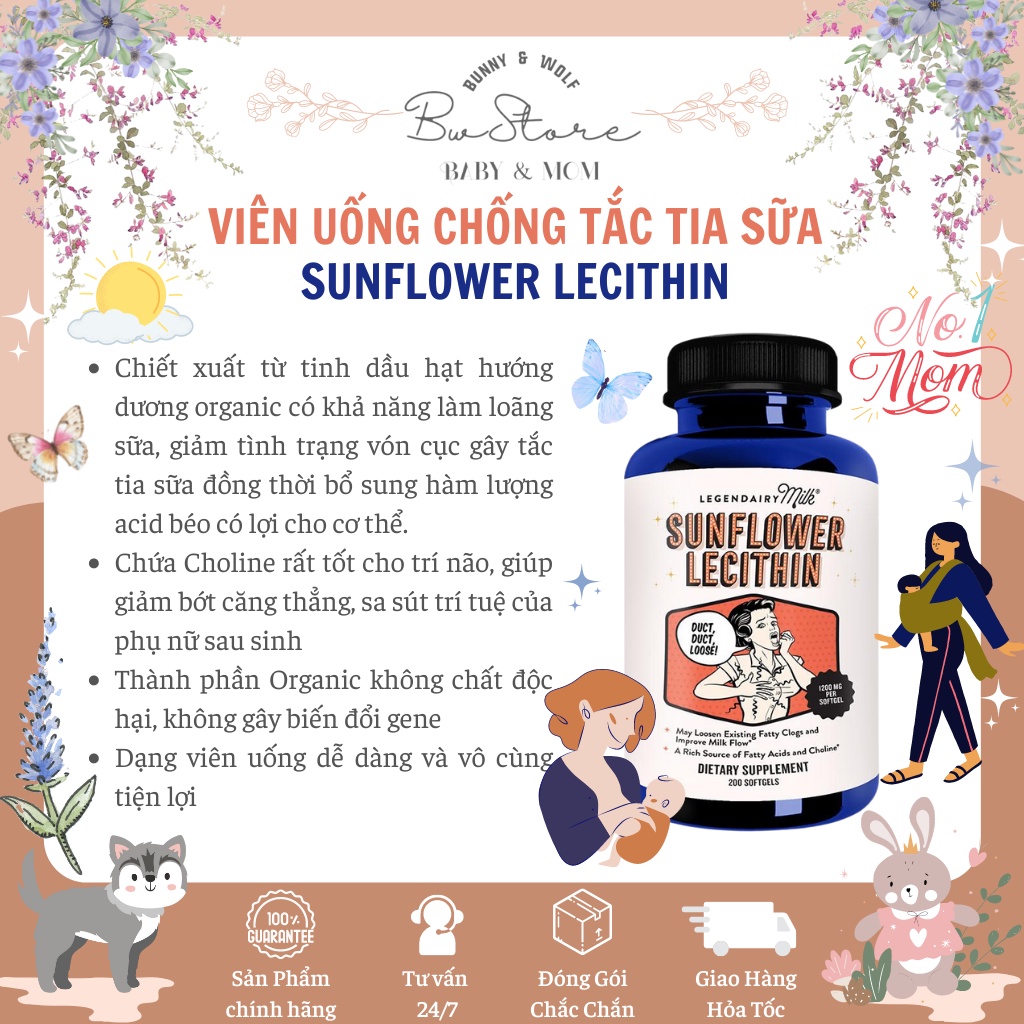 Viên Uống Chống Tắc Tia Sữa Sunflower Lecithin Legendairy Milk - Mỹ Hộp 200v