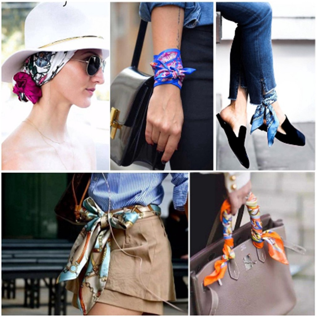 Khăn lụa satin mềm mại quàng cổ phong cách Bandana cổ điển thời trang cho nữ