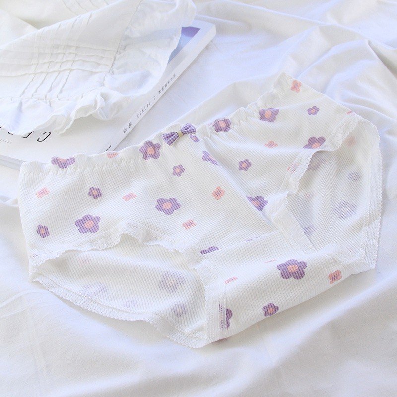 Quần Lót Nữ Cotton len tăm viền nhún đính nơ nhỏ dễ thương mã A305 | BigBuy360 - bigbuy360.vn