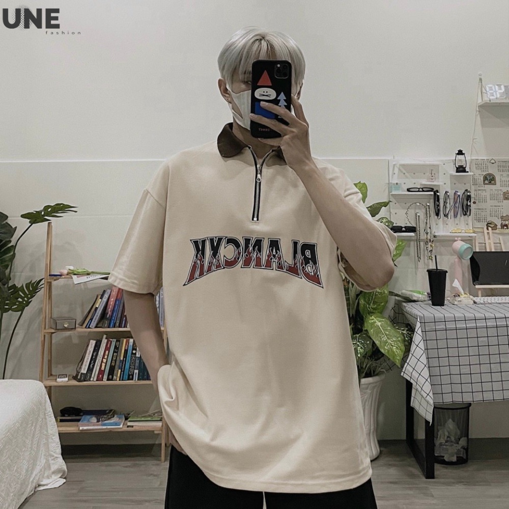 ÁO THUN POLO NAM NỮ FORM RỘNG TAY LỠ KIỂU HÀN, ÁO PHÔNG CÓ CỔ KHOÁ KÉO BLANCXK