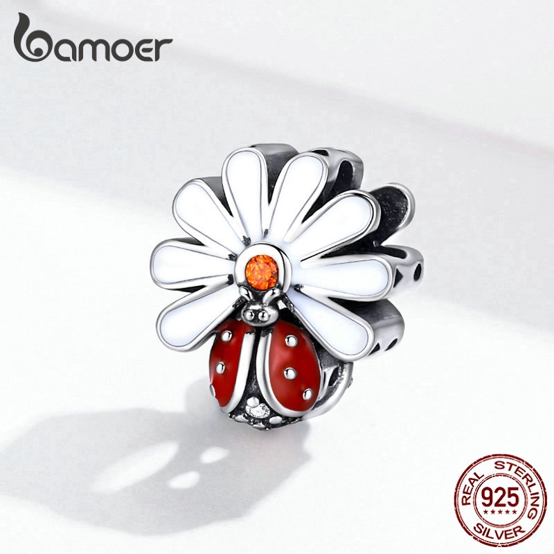 Hạt trang sức Bamoer Scc1276 bằng bạc 925 hình hoa cúc và bọ cánh cứng tự làm vòng tay cho nữ