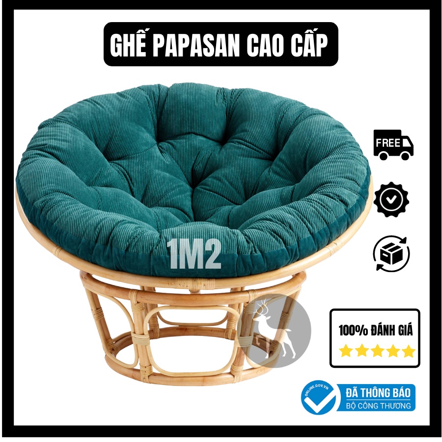 Ghế mây PAPASAN 1 mét 2 thư giãn đọc sách HOME MÂY chất liệu mây 100%