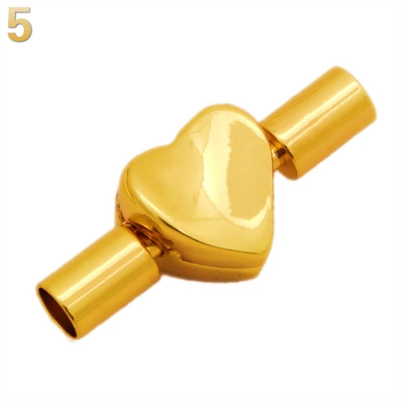 Dây da có gắn khóa thép không gỉ hình tròn/trái tim màu vàng sáng tạo