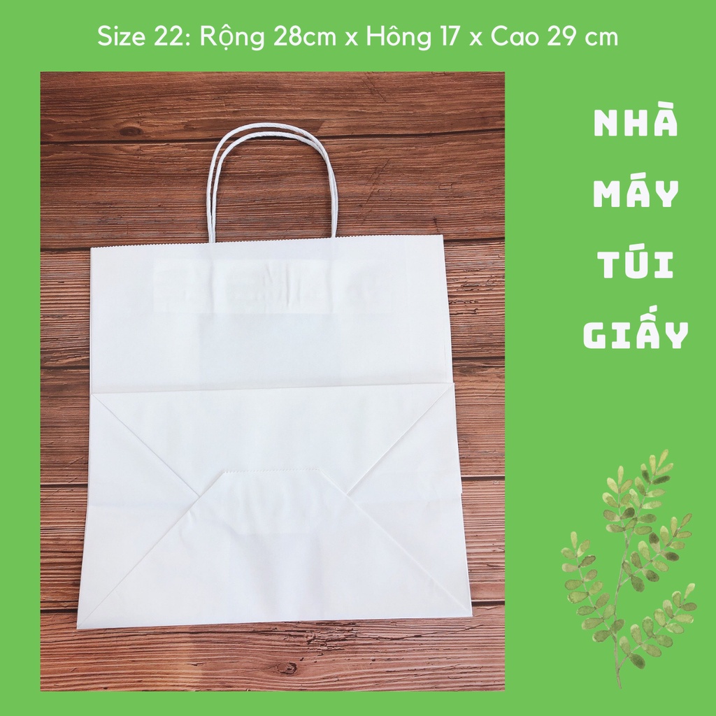 10 CHIẾC TÚI GIẤY KRAFT SIZE 22: 28x17x29 CM MÀU TRẮNG CÓ QUAI ( ẢNH THẬT)